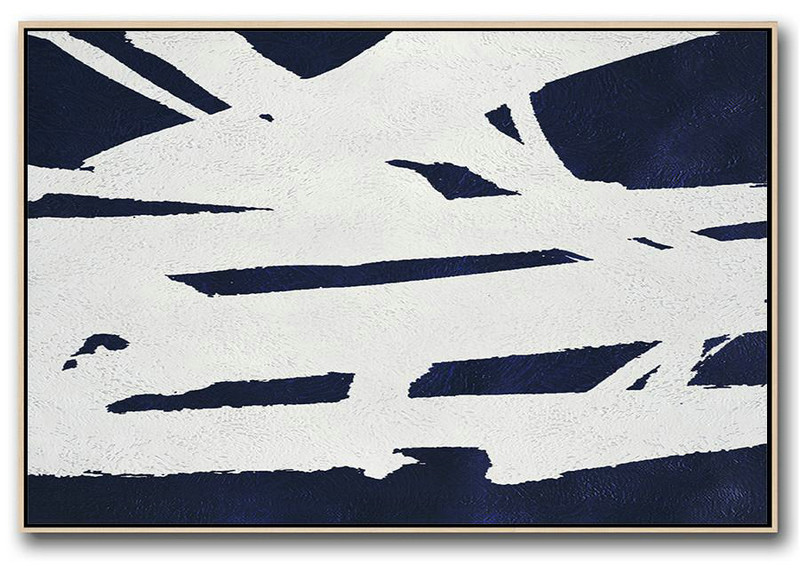 Modern Wall Art,Horizontal Abstract Painting Navy Blue Minimalist Painting On Canvas,Large Canvas Art,Modern Art Abstract Painting